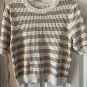 Chic Striped Cream and Tan Women's Sweater